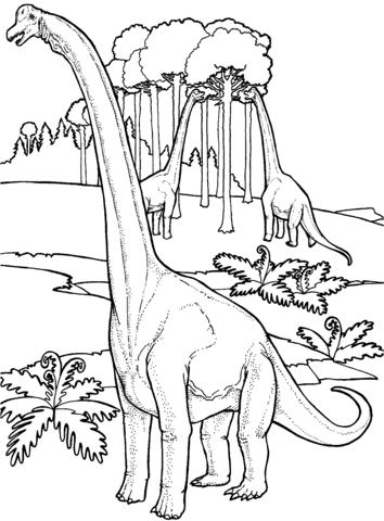 Brachiosauruses Near Tree Coloring Page